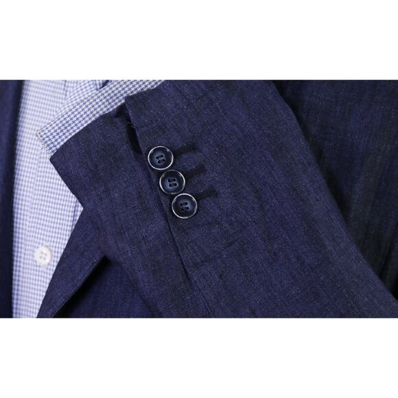 Capritouch Tailor Made Navy Blue Iridescent Linen Unstructured Blazer Jacket 42R - Picture 6 of 10